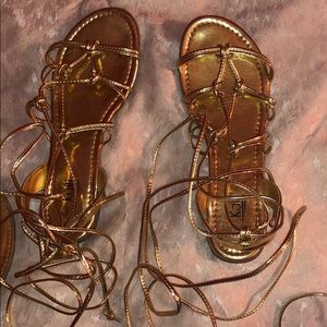 Gold string up sandals worn once